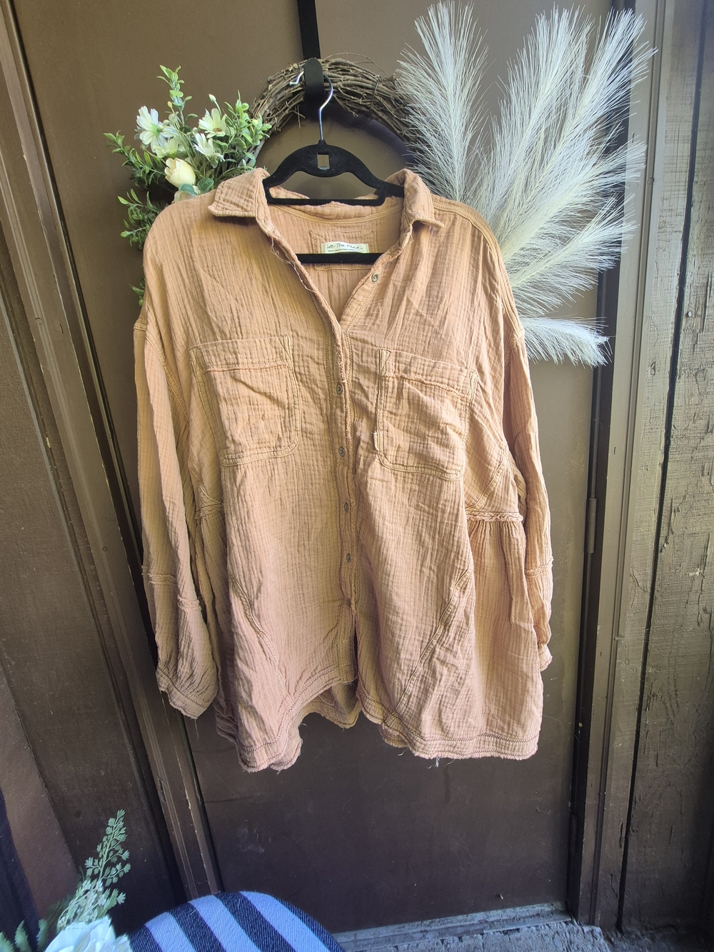 We The Free Peach Gauze Button-Front Shirt OVERSIZES Still 2x